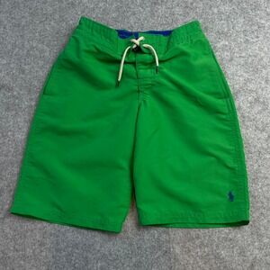 Polo Ralph Lauren Boys Shorts M Green Polyester Board Trunks Lined Mesh